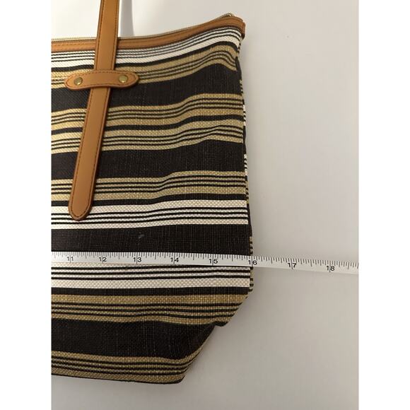 EUC Fossil Felicity Tote Brown Black White Yellow Stripe AND Leather Wallet - Picture 15 of 16
